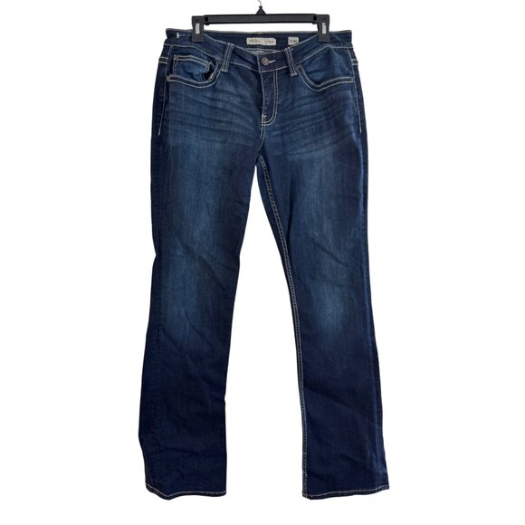 BKE Denim Payton Bootcut Jeans Womens Size 31XL Dark Wash Distressed Stretch Cot - Picture 1 of 7